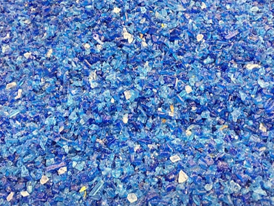 Small blue plastic flakes